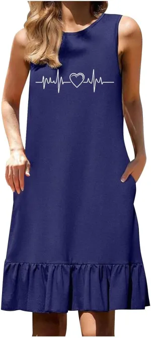 Women's Floral Printed Tank Dress Trendy Crewneck Casual Loose Fit Summer Dresses Flowy Spring Dress