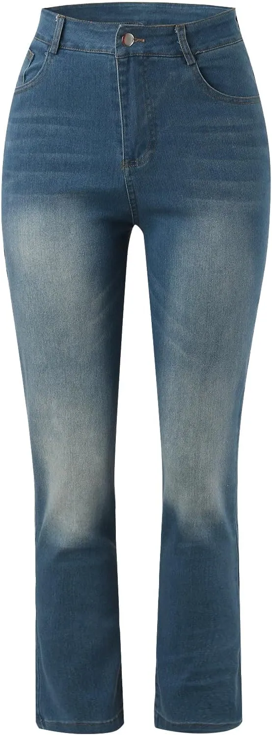 Women's High Rise Skinny Stretch Ripped Jeans High Waisted Denim Pants Plus Size Relaxed Fit Straight Leg Jean