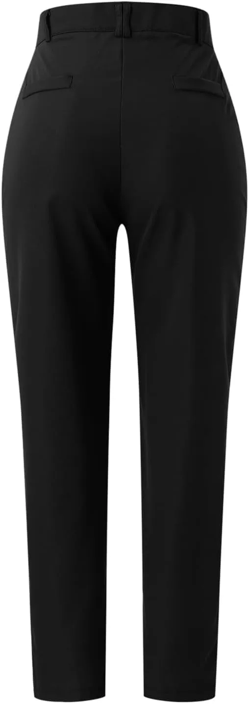 Women's High Waisted Business Pants Straight Leg Pleated Elegant Office Slacks Stretchy Dress Trousers with Pockets