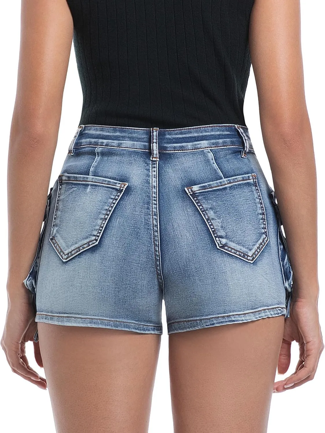 Women’s High Waisted Cargo Shorts Casual Summer Denim Stretchy Jeans Chino Shorts Y2K