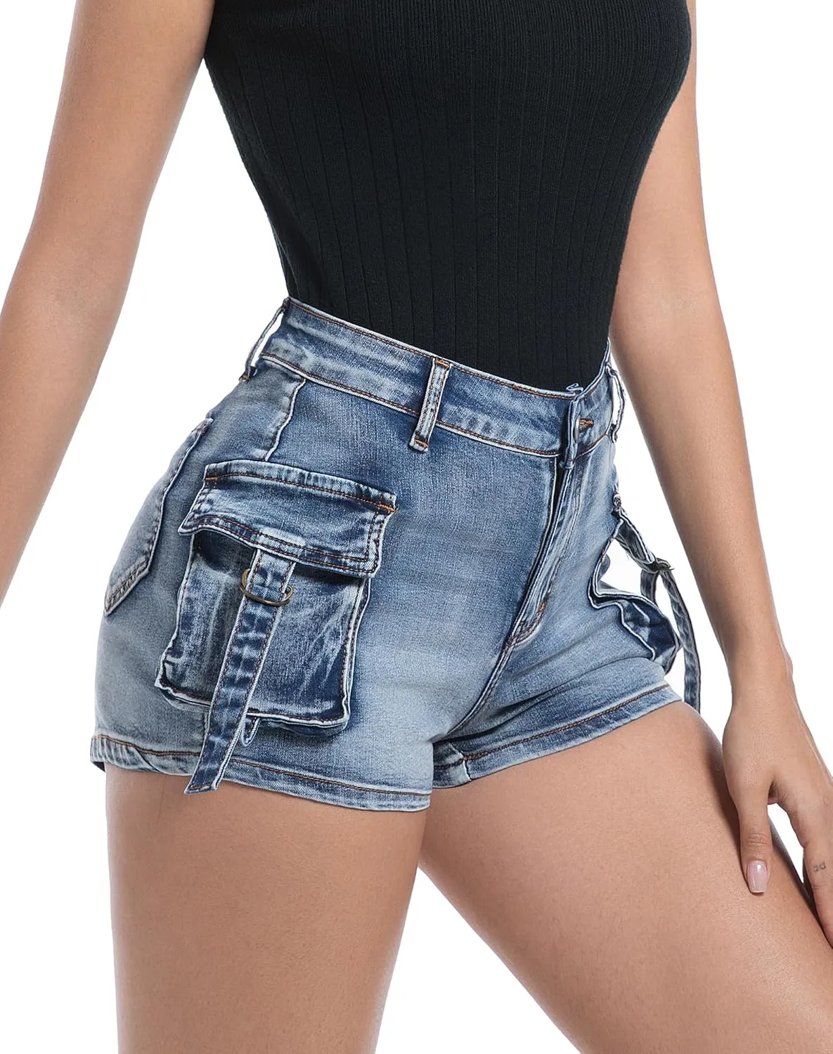 Women’s High Waisted Cargo Shorts Casual Summer Denim Stretchy Jeans Chino Shorts Y2K