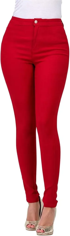 Women's High Waisted Stretchy Denim Slim Fit Skinny Jeans Red Denim- Red Skinny Jeans for Women