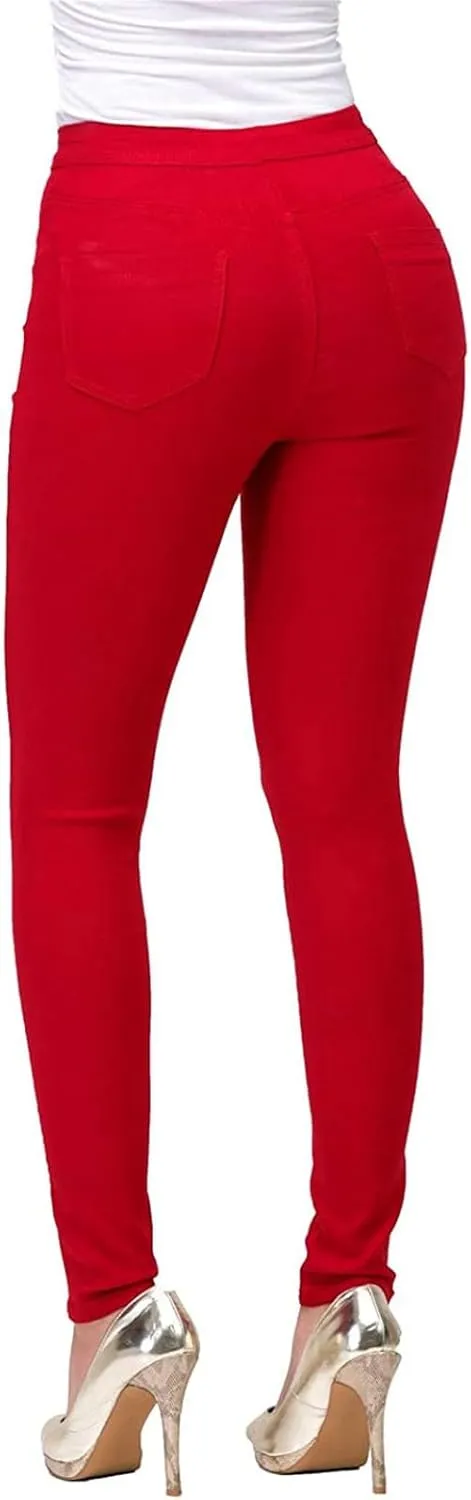 Women's High Waisted Stretchy Denim Slim Fit Skinny Jeans Red Denim- Red Skinny Jeans for Women