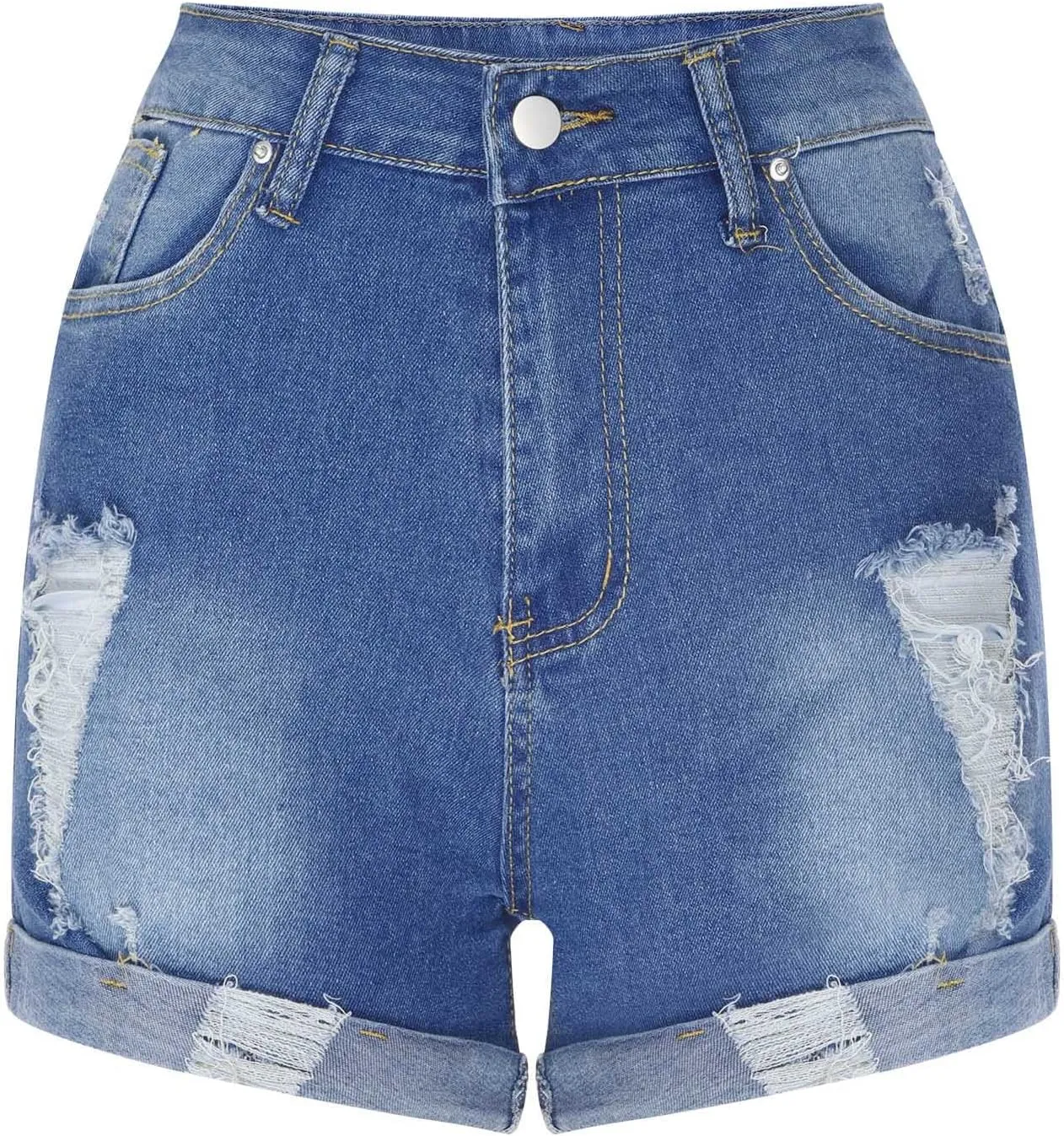Women's High Waisted Summer Casual Jean Shorts Folded Hem Hot Denim Shorts for Women Ripped Distressed Jeans Short