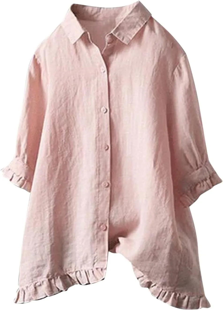 Womens Linen Shirts V-Neck Button Down Blouses Embroidery Floral Casual Tee Top Short Sleeve Loose Tunics Top