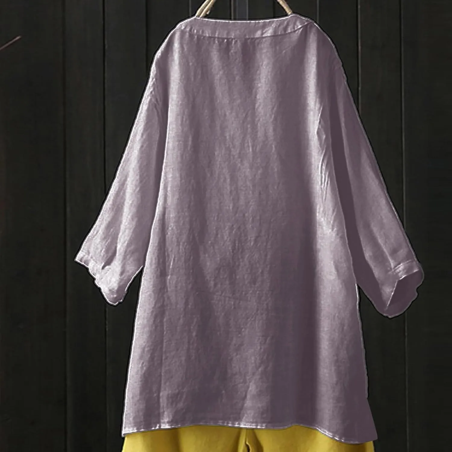 Women's Linen Shirts V-Neck Buttons Blouses Solid Oversized Tops Short Sleeve Loose T-Shirts