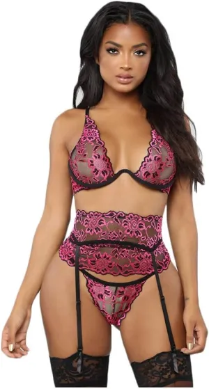 Womens Lingerie Garter Bra Lace Underwear Wireless Embroidery Women Sexy Push up