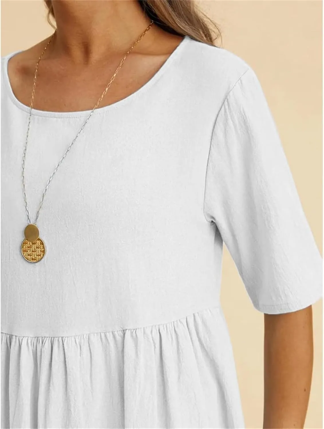 Women's Maxi Dresses Short Sleeve Long Casual Summer Cotton Linen Crewneck Loose Plus Size Basic Beach Midi Dresses