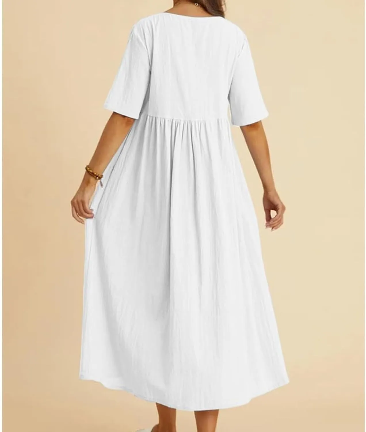 Women's Maxi Dresses Short Sleeve Long Casual Summer Cotton Linen Crewneck Loose Plus Size Basic Beach Midi Dresses