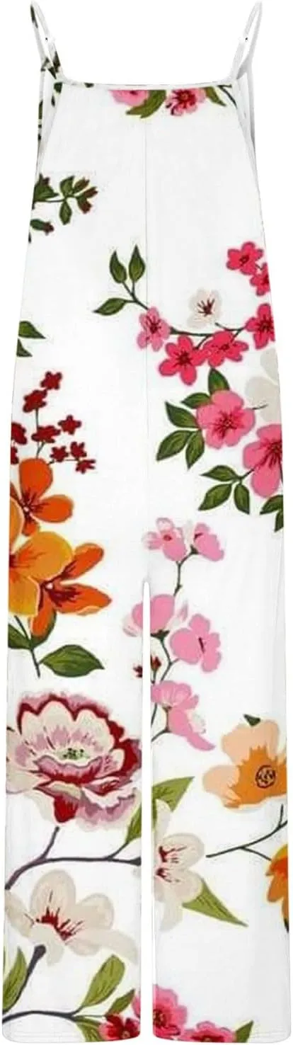 Womens Overalls Pants One Piece for Women Floral Graphic Loose Fit Flare Wide Leg Summer Fall Pants 2025