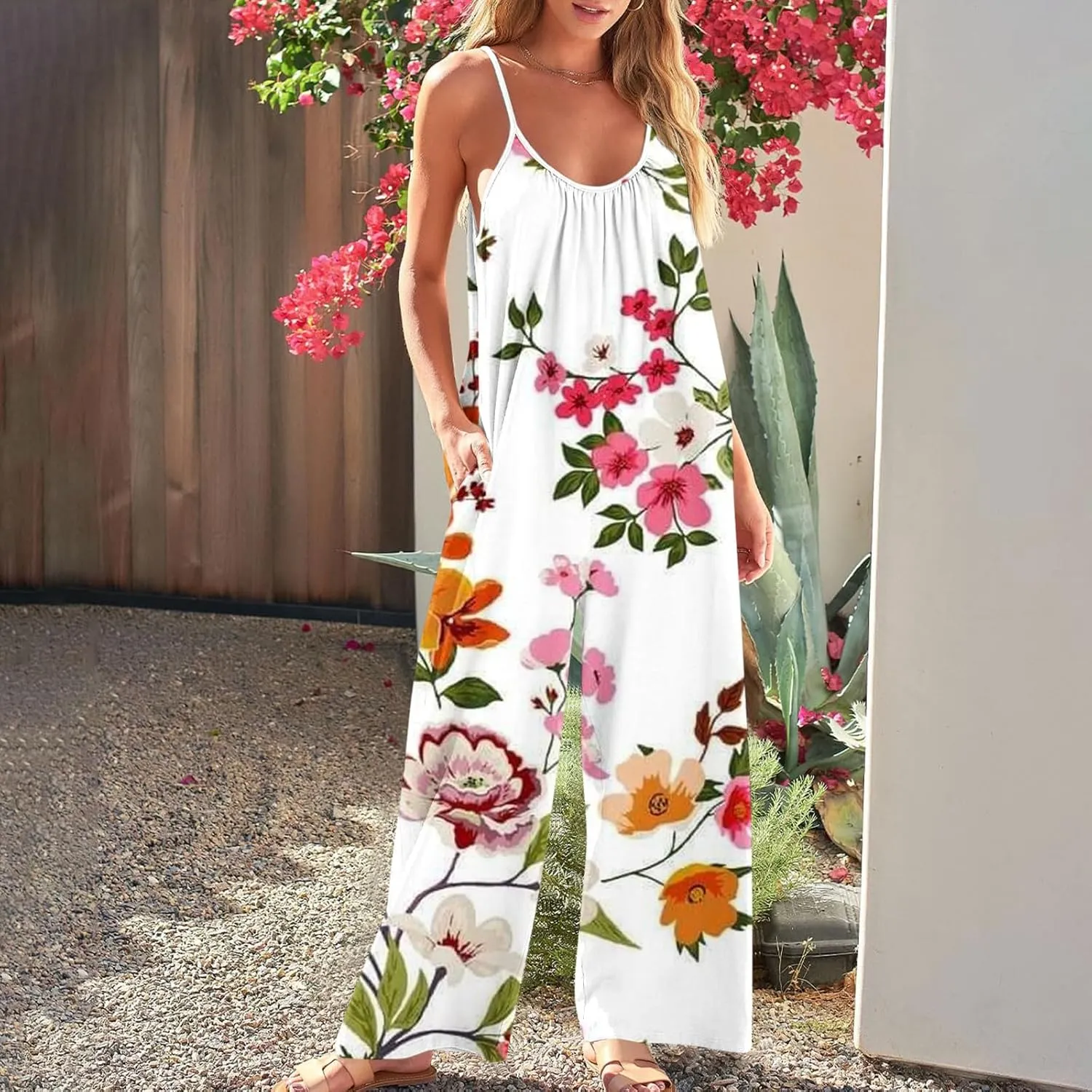 Womens Overalls Pants One Piece for Women Floral Graphic Loose Fit Flare Wide Leg Summer Fall Pants 2025