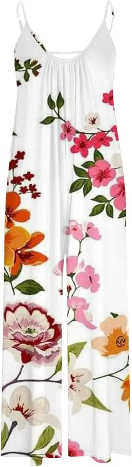 Womens Overalls Pants One Piece for Women Floral Graphic Loose Fit Flare Wide Leg Summer Fall Pants 2025