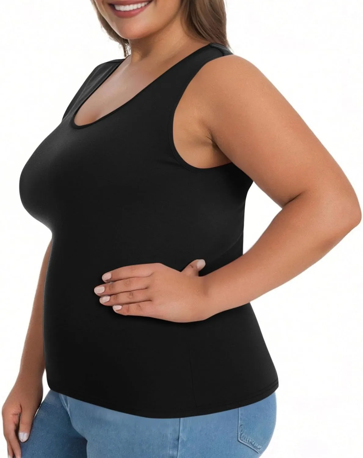 Womens Plus Size Tank Tops with Built in Bra, Padded Camisole Shelf Bra Workout Yoga Shirt Casual Basic Undershirt