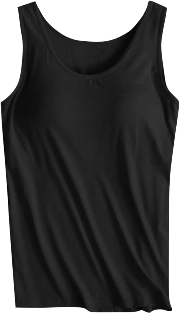 Womens Plus Size Tank Tops with Built in Bra, Padded Camisole Shelf Bra Workout Yoga Shirt Casual Basic Undershirt