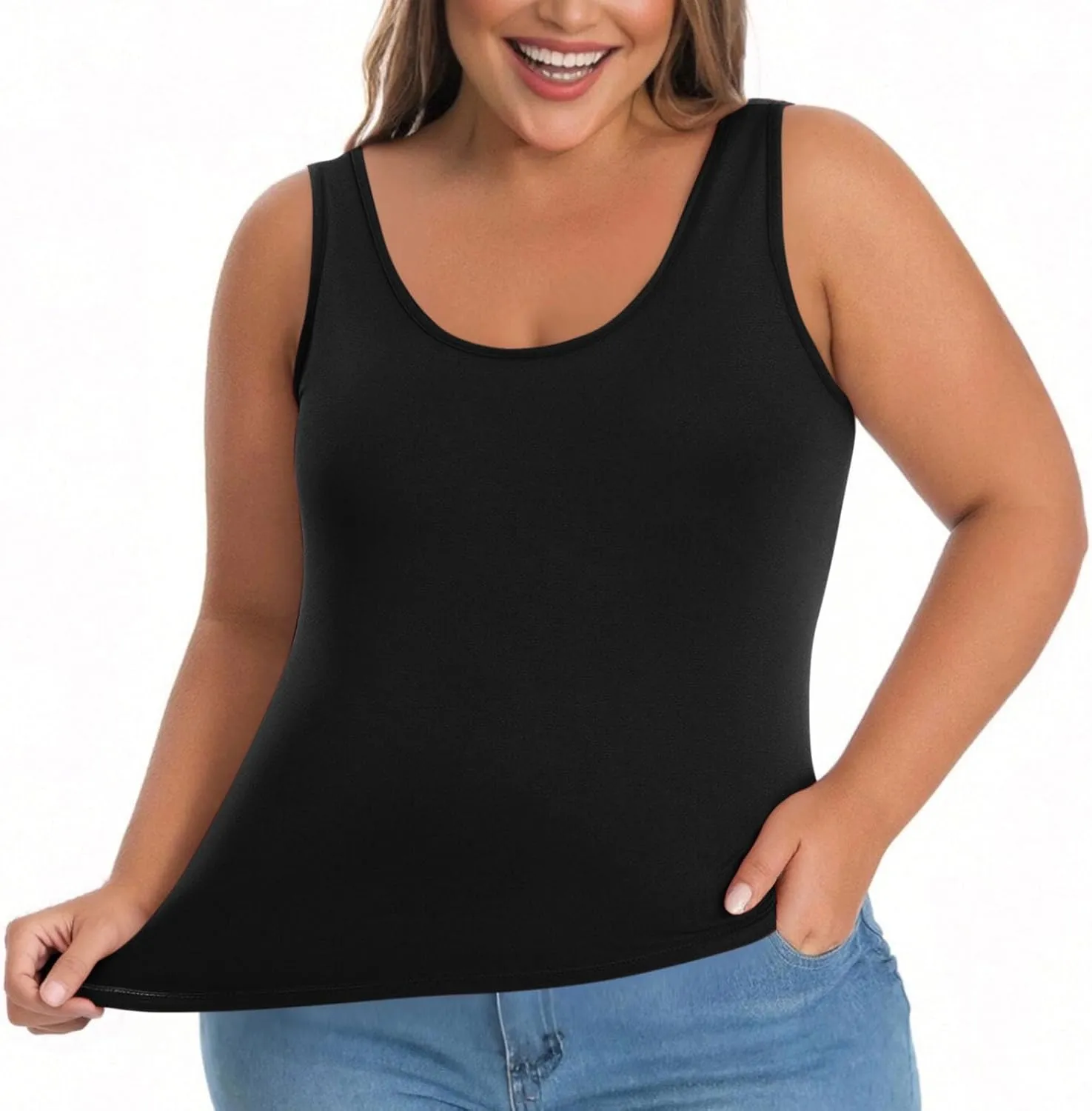 Womens Plus Size Tank Tops with Built in Bra, Padded Camisole Shelf Bra Workout Yoga Shirt Casual Basic Undershirt