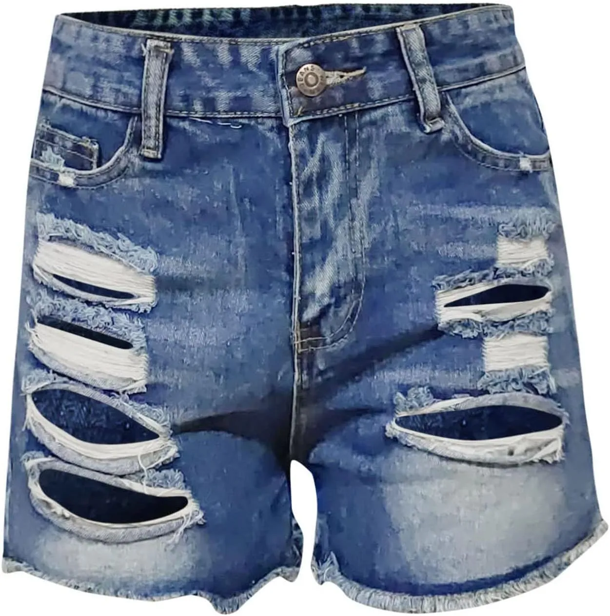 Women's Ripped Distressed Jean Shorts Cutoff Stretchy Denim Shorts Summer High Waisted Lightweight Jorts with Pockets