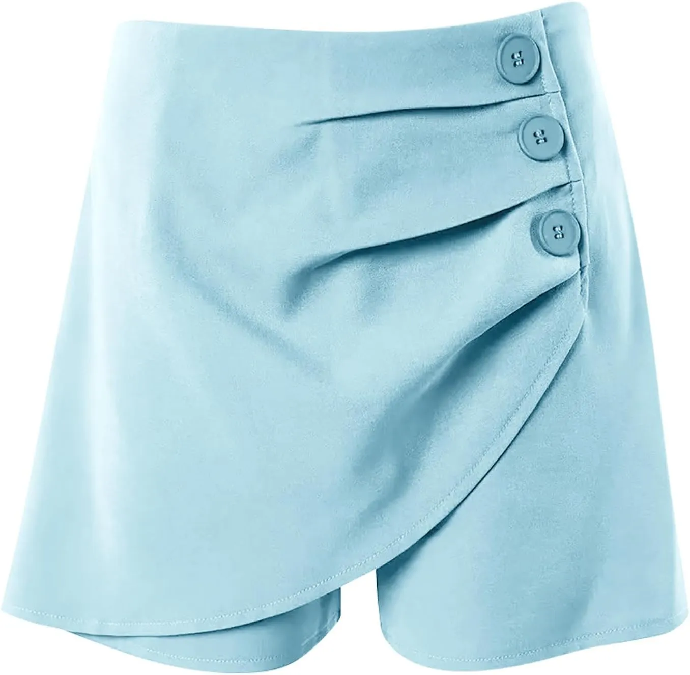 Women's Ruched Wrap Asymmetrical Skorts Short Women High Waist Pleated Wide Leg Skort Button Front Casual Dress Short