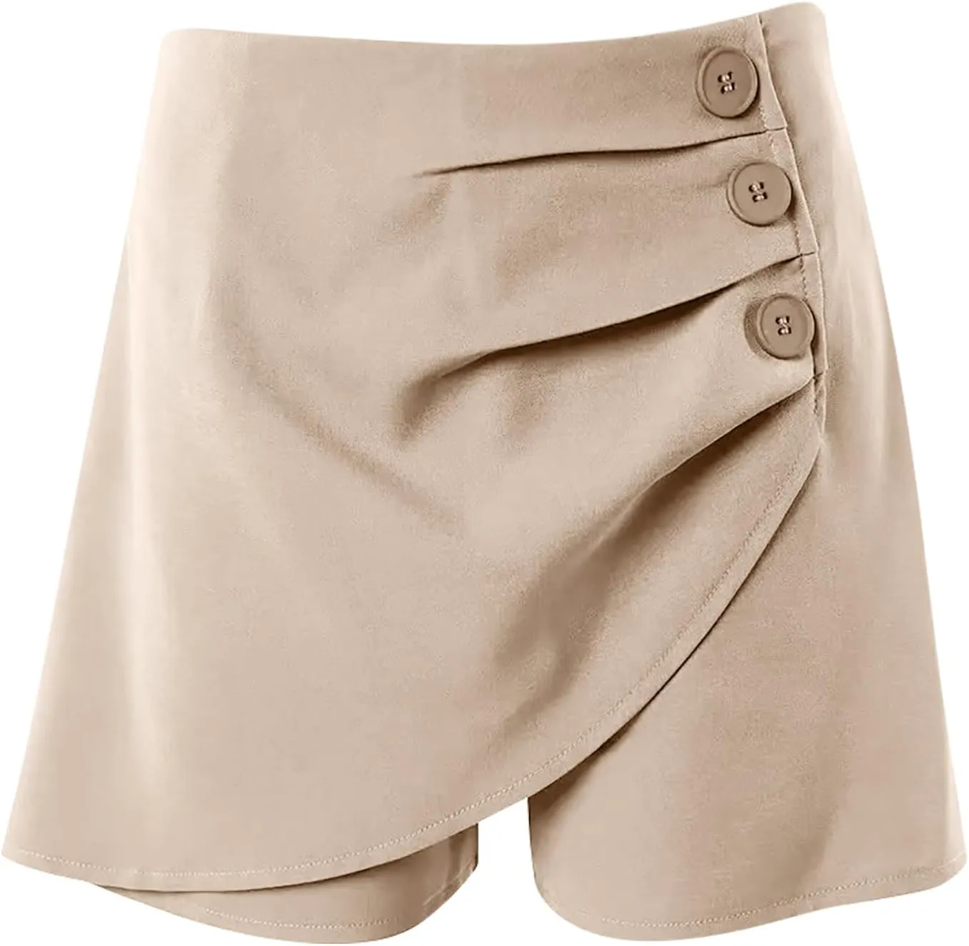 Women's Ruched Wrap Asymmetrical Skorts Short Women High Waist Pleated Wide Leg Skort Button Front Casual Dress Short