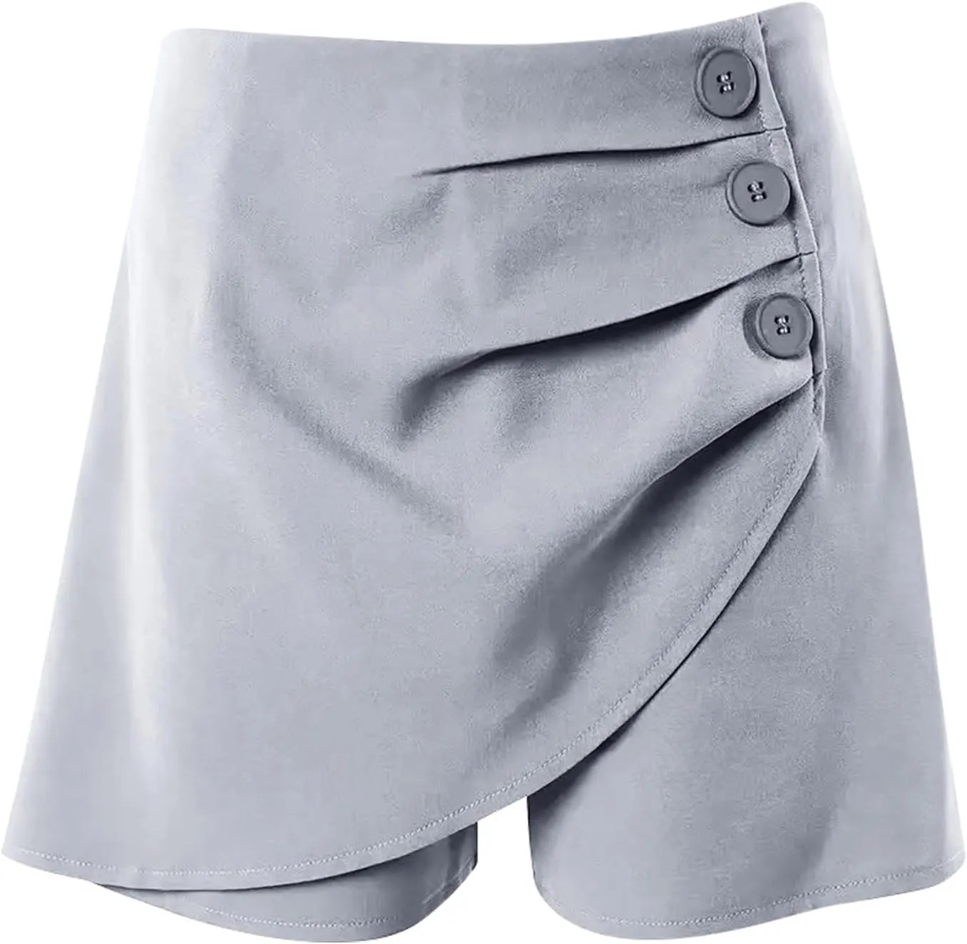 Women's Ruched Wrap Asymmetrical Skorts Short Women High Waist Pleated Wide Leg Skort Button Front Casual Dress Short