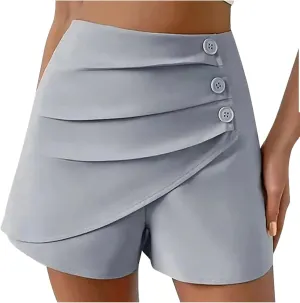Women's Ruched Wrap Asymmetrical Skorts Short Women High Waist Pleated Wide Leg Skort Button Front Casual Dress Short