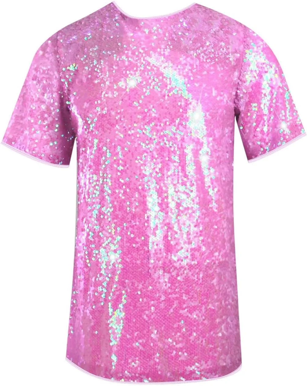 Womens Sequin Dress Short Sleeve Crewneck Party Dress Sparkly Club Dress Loose Fit Short Shift Dress