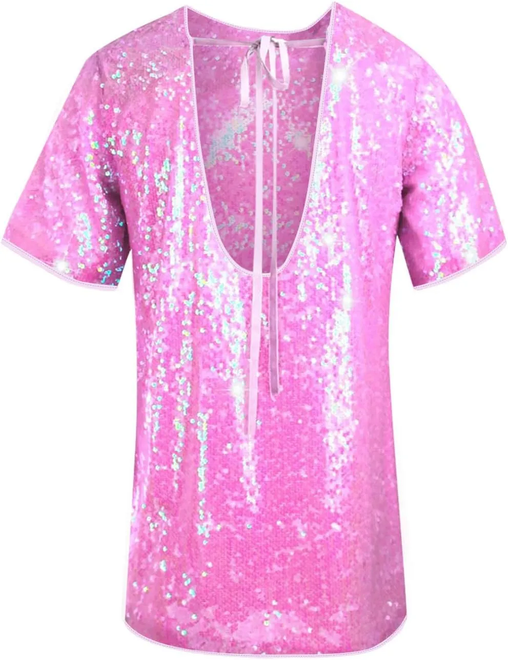 Womens Sequin Dress Short Sleeve Crewneck Party Dress Sparkly Club Dress Loose Fit Short Shift Dress