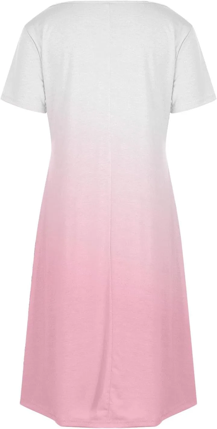 Womens Short Sleeve Casual Summer Dresses 2025 V Neck Shift Dress Loose Fit Flowy Short Dress