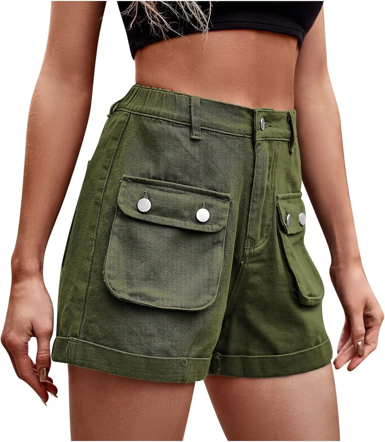 Women's Summer Cargo Denim Shorts Button Zipper Pockect Solid Jean Shorts Work Out High Waisted Jorts