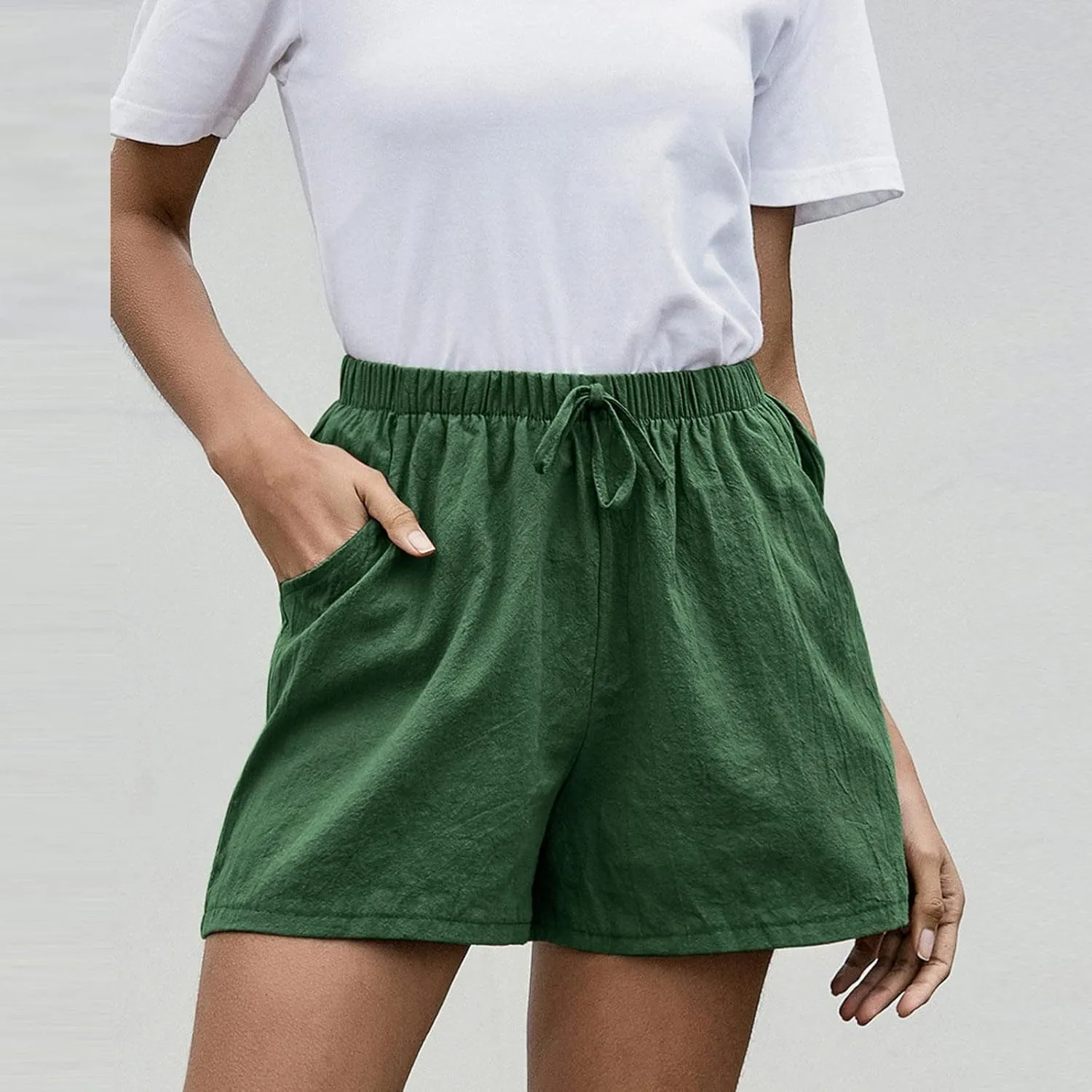 Womens Summer Casual Shorts 2024 Trendy Elastic High Waisted Cotton Linen Shorts Loose Lightweight Shorts with Pocket