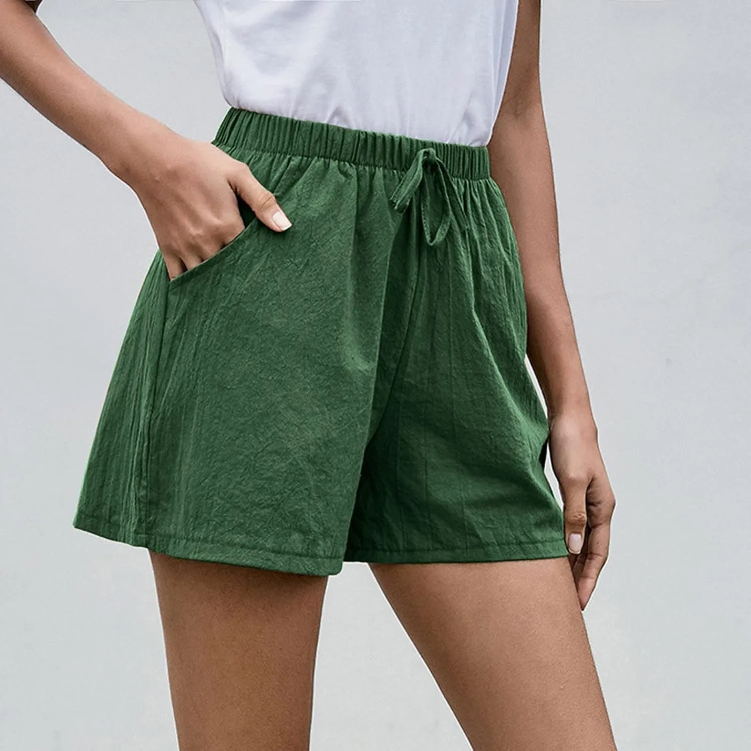 Womens Summer Casual Shorts 2024 Trendy Elastic High Waisted Cotton Linen Shorts Loose Lightweight Shorts with Pocket