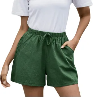 Womens Summer Casual Shorts 2024 Trendy Elastic High Waisted Cotton Linen Shorts Loose Lightweight Shorts with Pocket