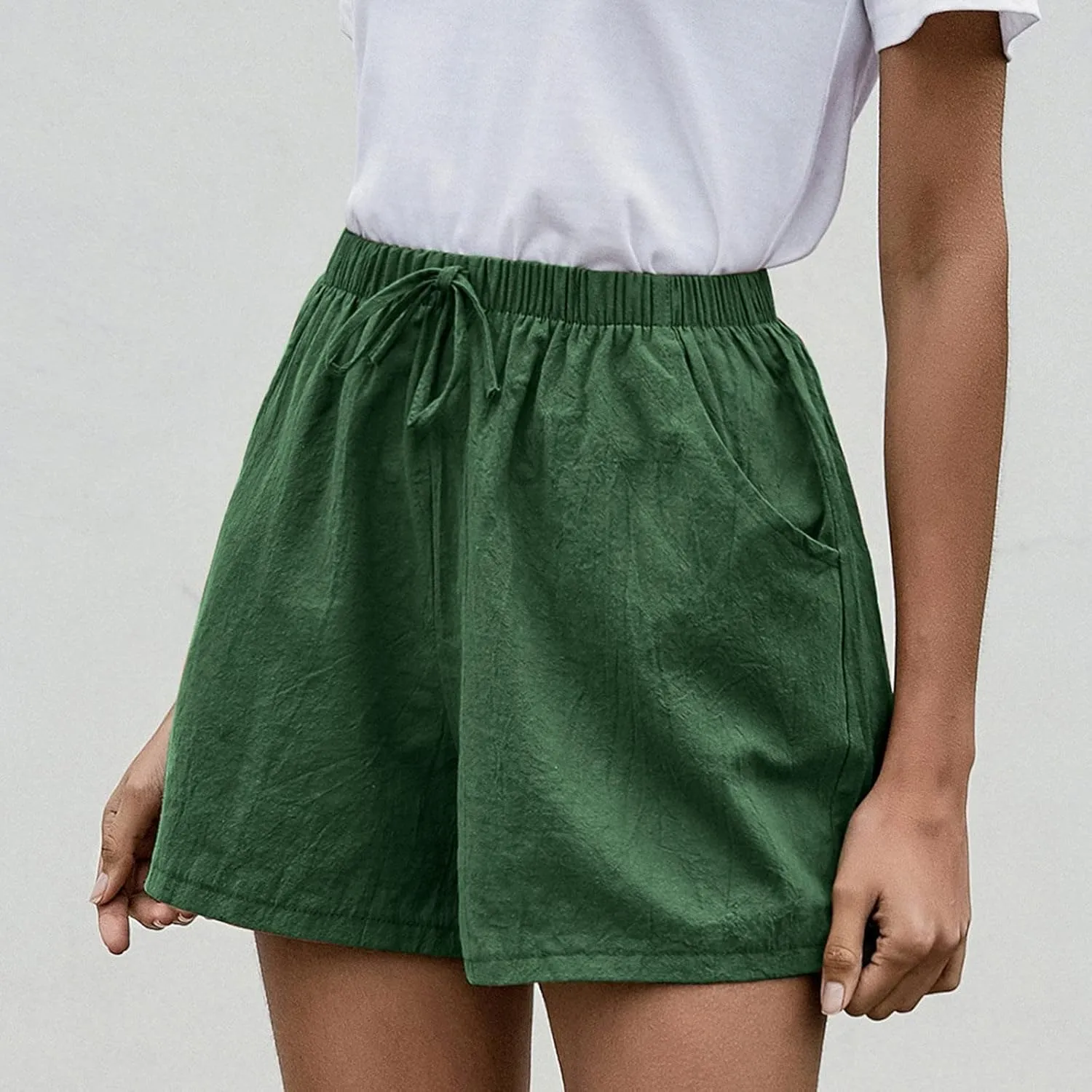 Womens Summer Casual Shorts 2024 Trendy Elastic High Waisted Cotton Linen Shorts Loose Lightweight Shorts with Pocket