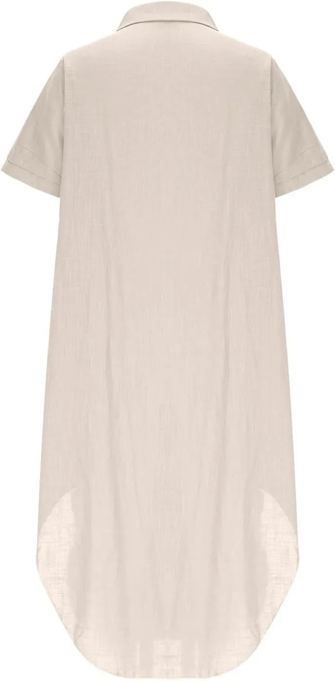 Women's Summer Cotton Linen Button Down Collar Dress Casual Loose Long Sleeve Maxi Shirt Dresses with Pockets 2025