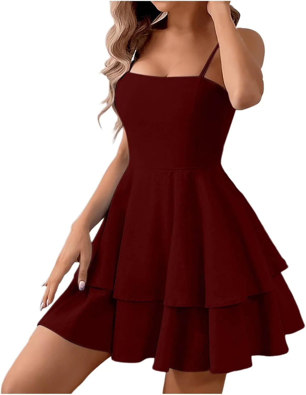 Womens Summer Dress Beach Casual Loose Tshirt Square Neck Strap Mini Dresses Back Bowknot Sun Dresses for Women