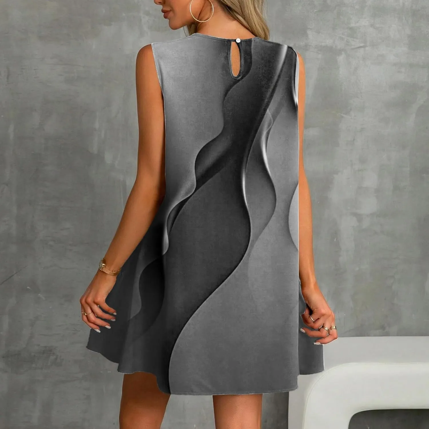 Womens Summer Dresses Casual Sleeveless Tank Dress Business Ruffle Hem Crewneck Trendy Mini Dresses