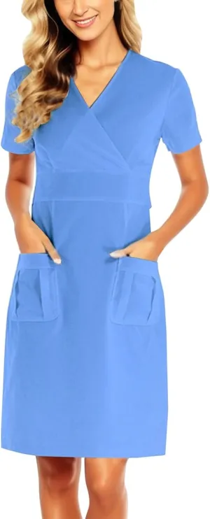 Womens Summer Dresses Short Sleeve V Neck Midi Skirt with Pocket for Women Casual Spring 2025 Church Work Dresses