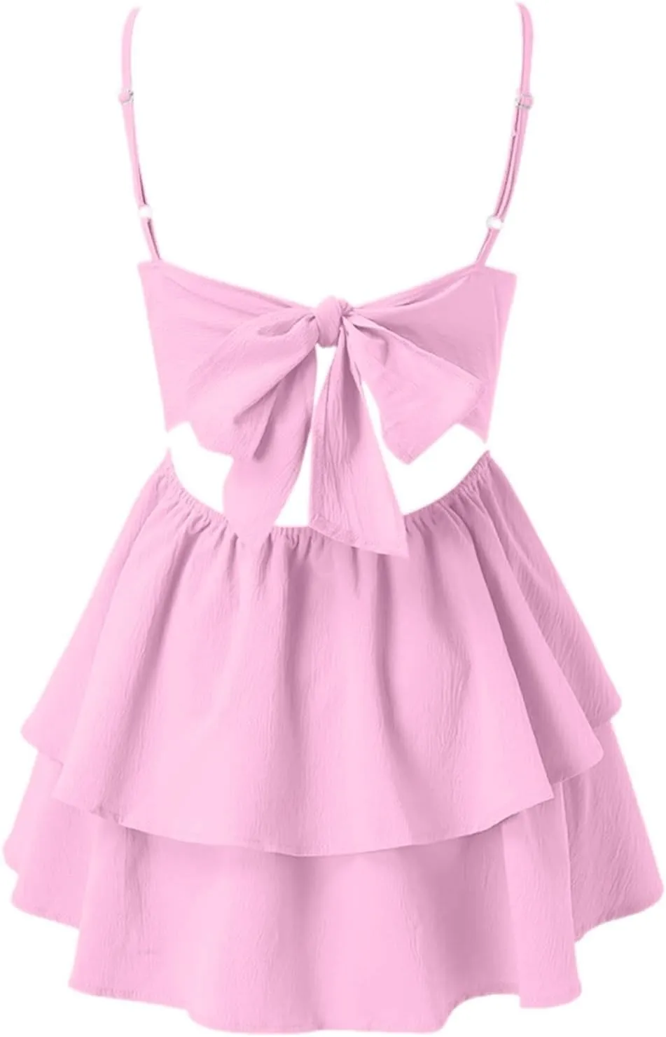 Womens Summer Dresses Solid Spaghetti Strap Loose Coverup Mini Dresses Back Bowknot Ruffle Hem 2025 Party Skirt