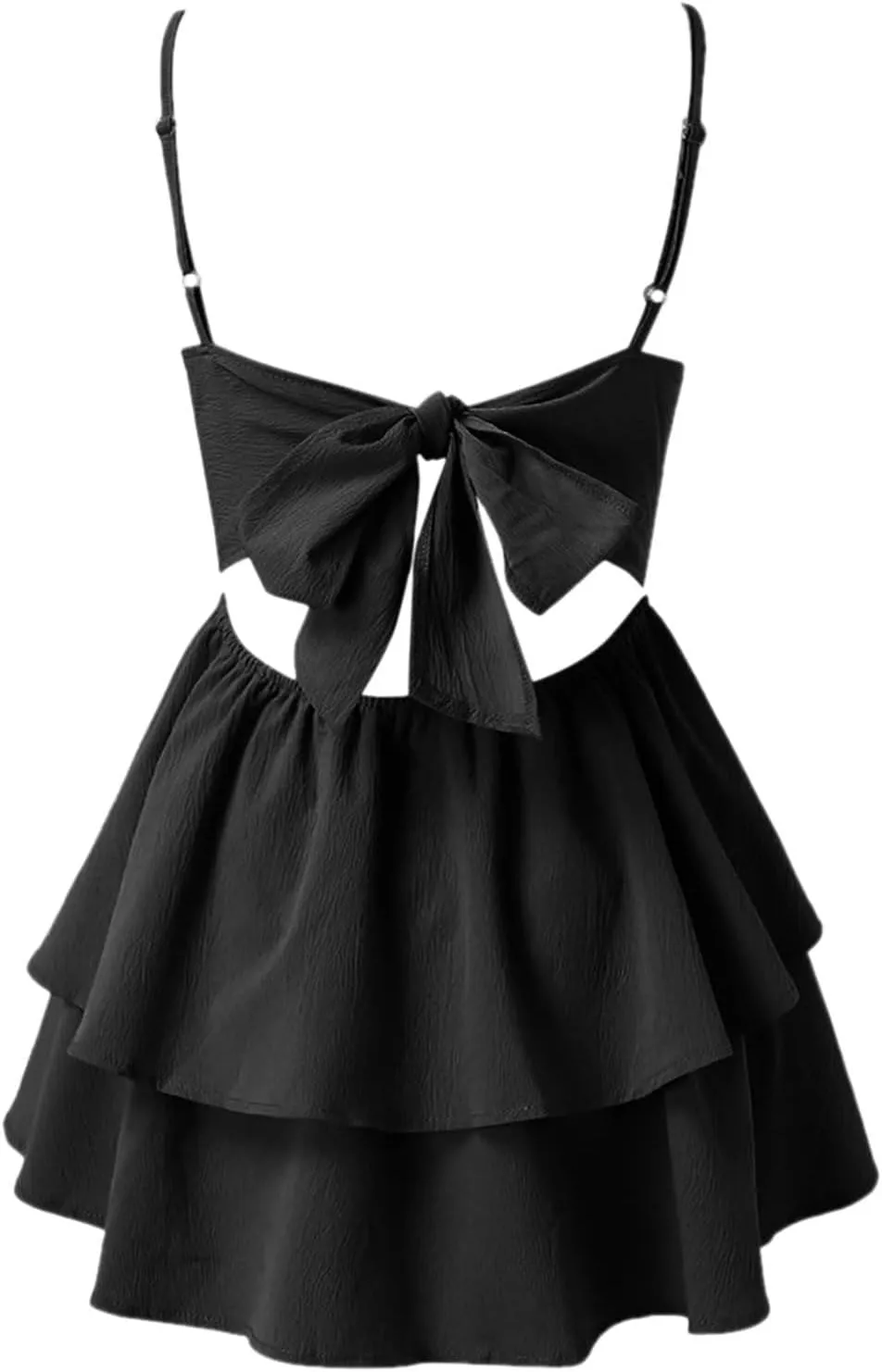 Womens Summer Dresses Solid Spaghetti Strap Loose Coverup Mini Dresses Back Bowknot Ruffle Hem 2025 Party Skirt