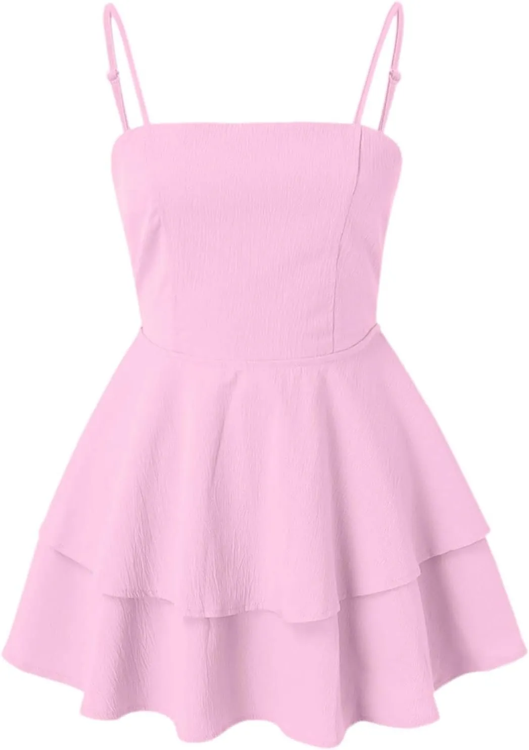 Womens Summer Dresses Solid Spaghetti Strap Loose Coverup Mini Dresses Back Bowknot Ruffle Hem 2025 Party Skirt
