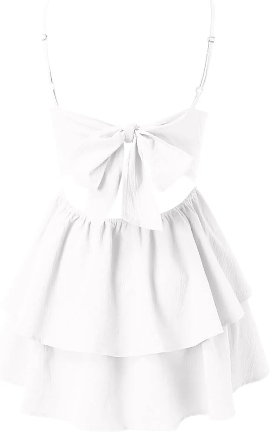 Womens Summer Dresses Solid Spaghetti Strap Loose Coverup Mini Dresses Back Bowknot Ruffle Hem 2025 Party Skirt