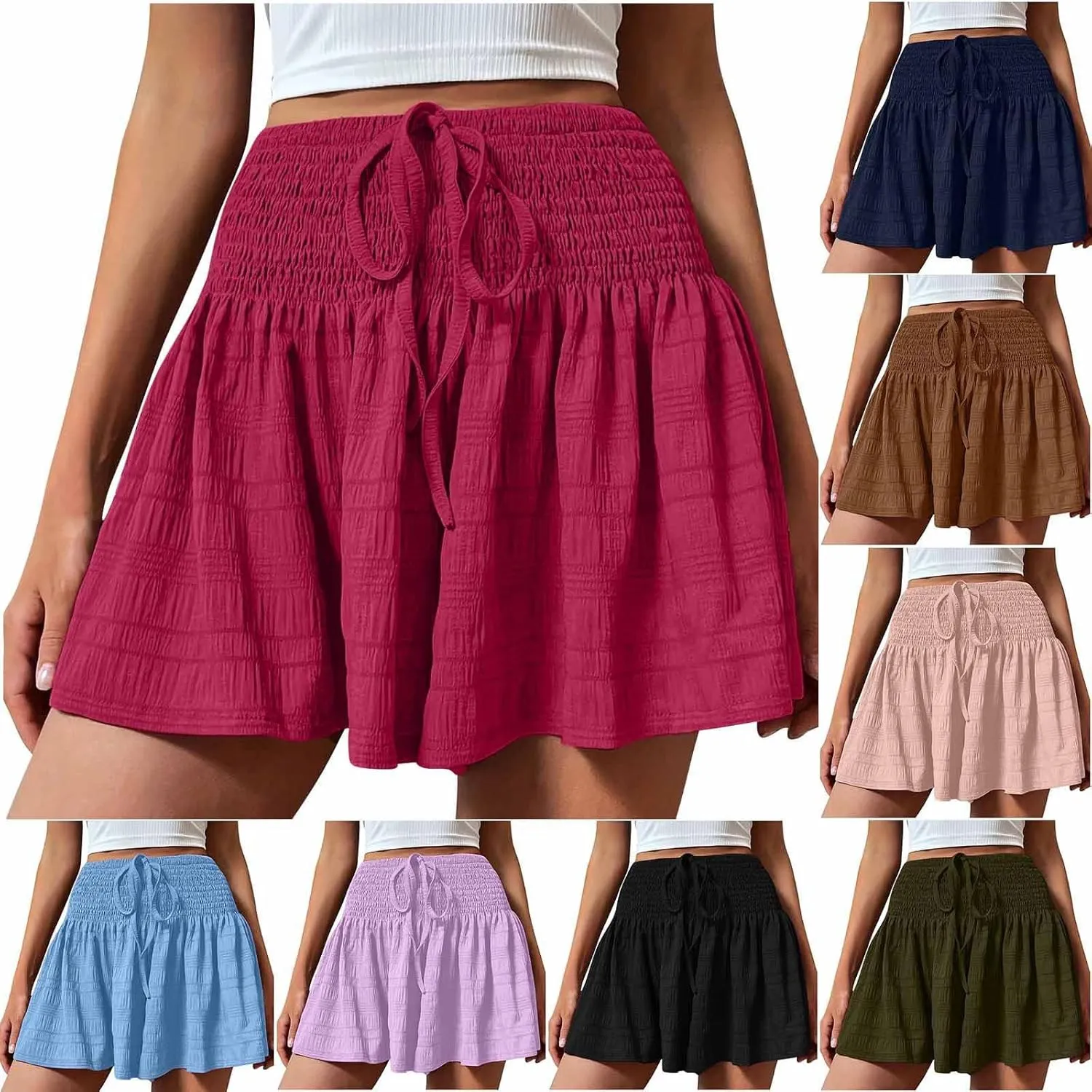 Women's Summer Fashion Solid Color Drawstring Skirts Short High Waisted Mini Skirt Golf Tennis Going Out Shorts