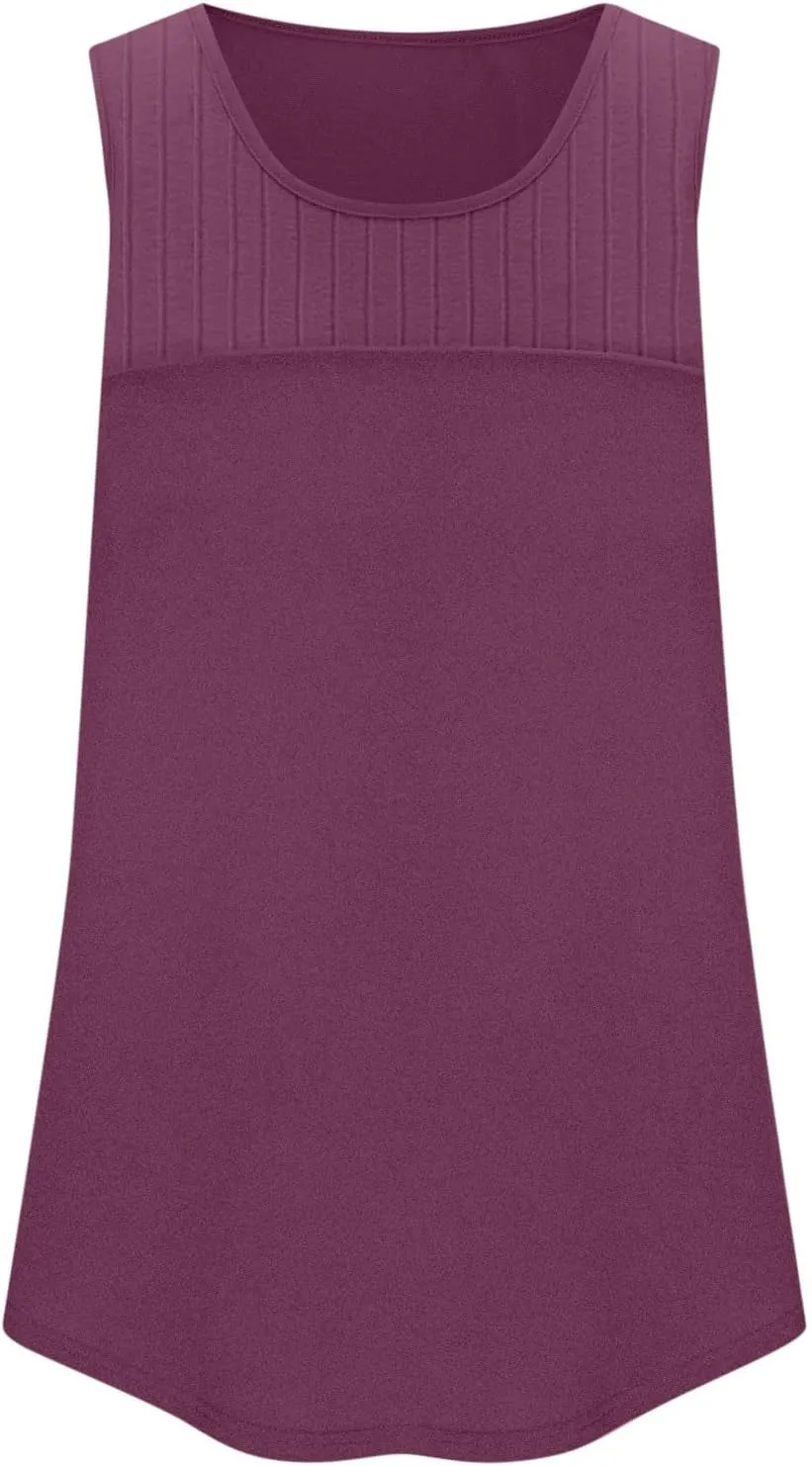 Women's Summer Pleated Front Tank Top Sleeveless Crewneck Business Casual Loose Shirts 2025 Fashion Tunic Tops