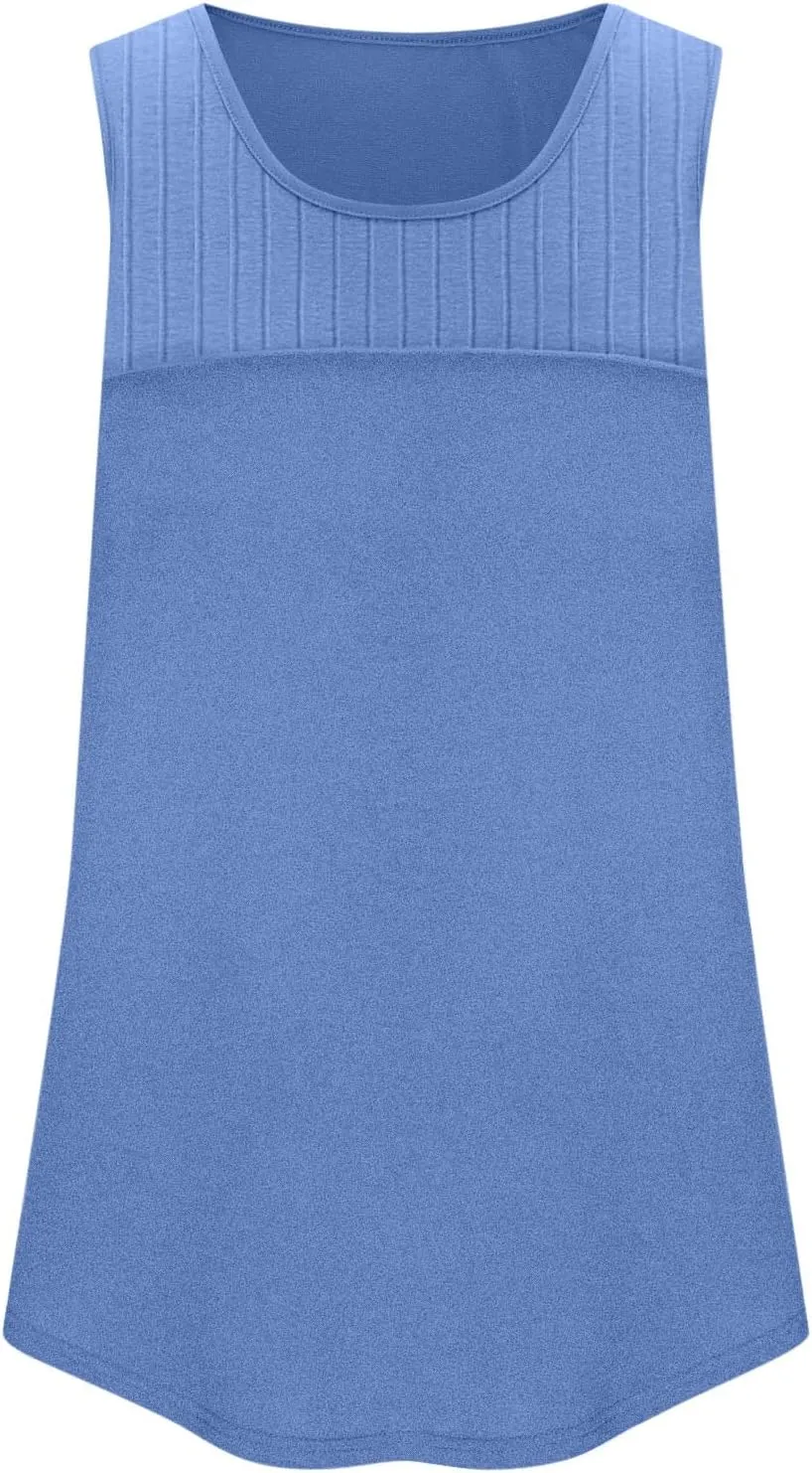 Women's Summer Pleated Front Tank Top Sleeveless Crewneck Business Casual Loose Shirts 2025 Fashion Tunic Tops