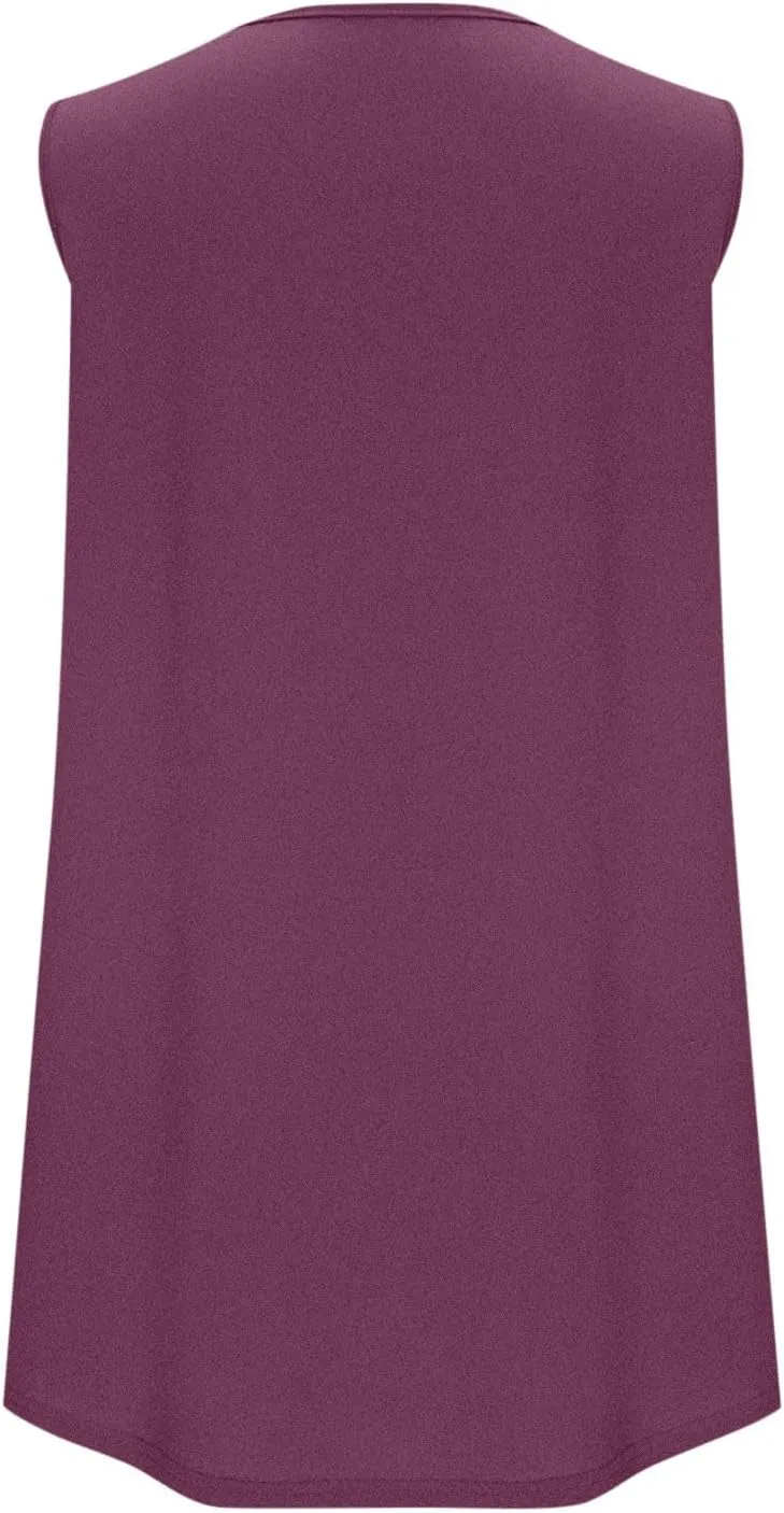 Women's Summer Pleated Front Tank Top Sleeveless Crewneck Business Casual Loose Shirts 2025 Fashion Tunic Tops