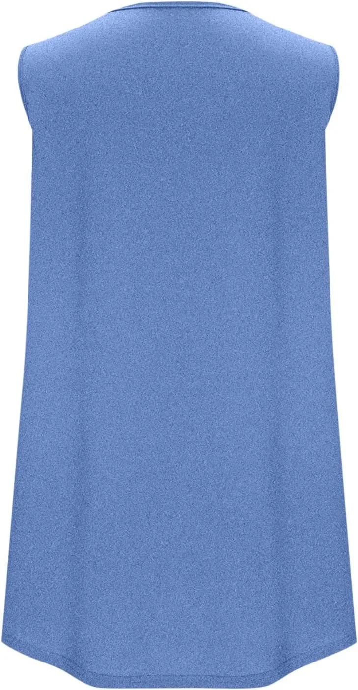 Women's Summer Pleated Front Tank Top Sleeveless Crewneck Business Casual Loose Shirts 2025 Fashion Tunic Tops