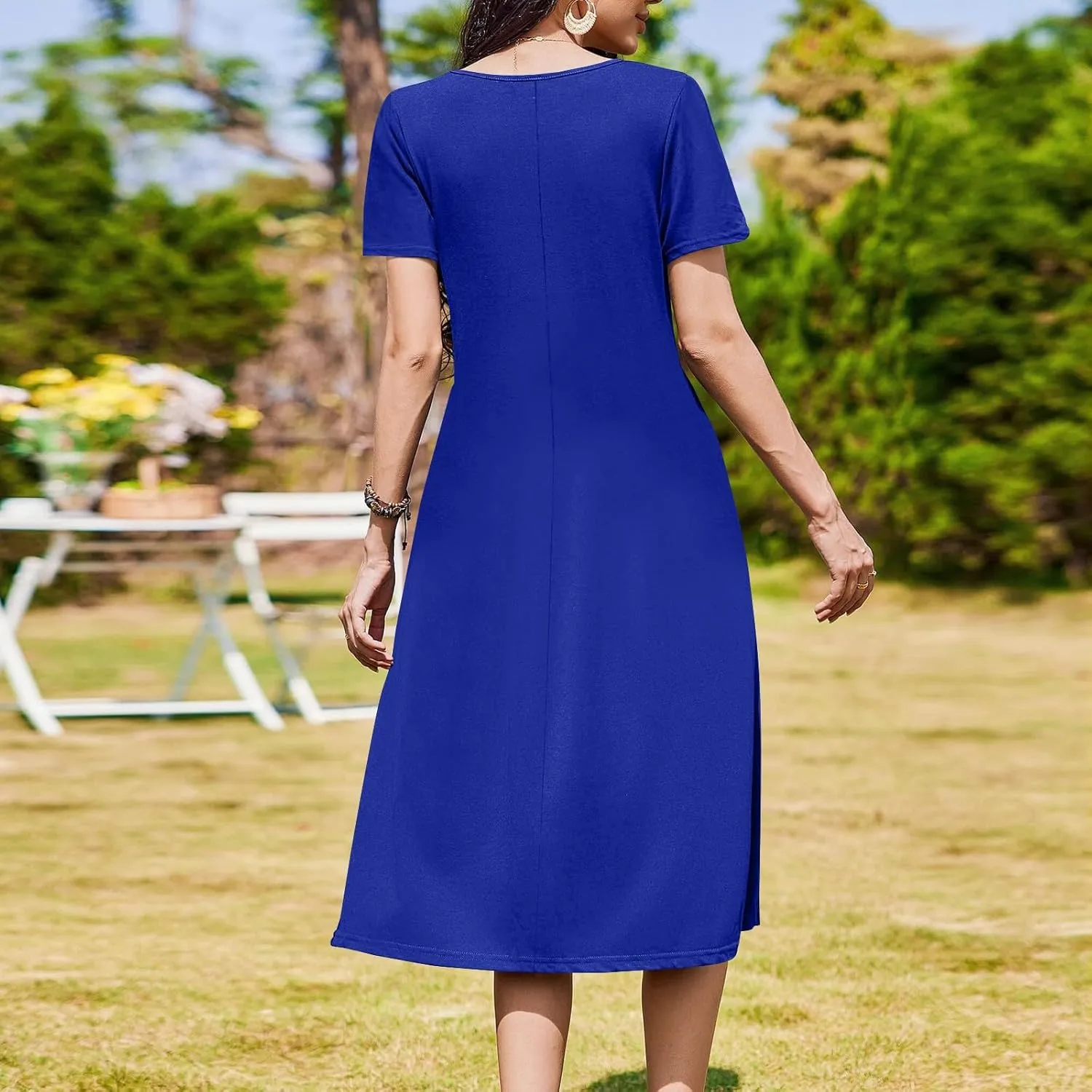 Women's Summer Short Sleeve A-Line Midi Dresses Casual Floral T-Shirt Dress Boho Beach Dresses with Pockets