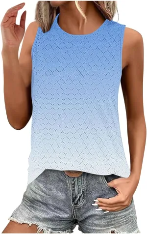 Womens Summer Tank Tops Eyelet Loose Fit Sleeveless Shirts 2025 Spring Beach Vacation Clothes Casual Blouse