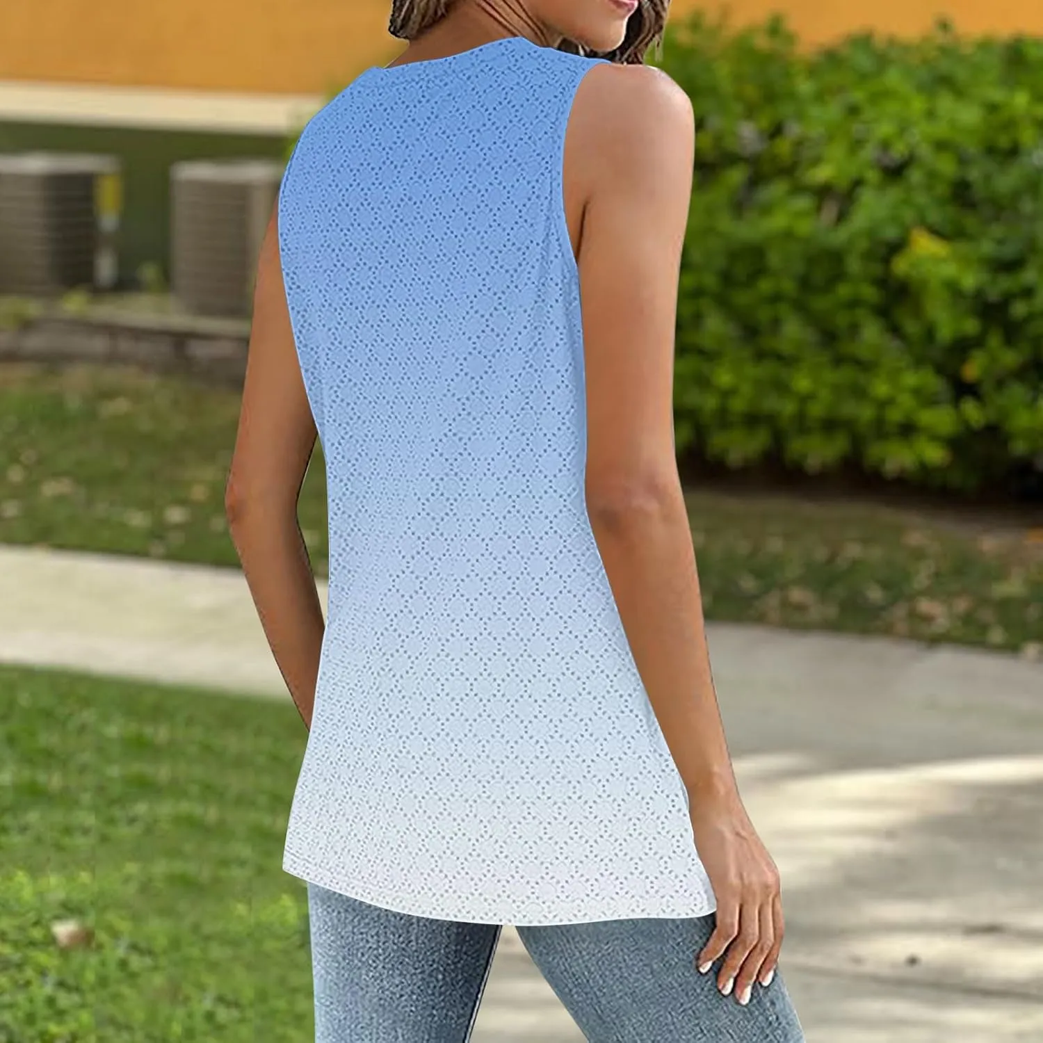 Womens Summer Tank Tops Eyelet Loose Fit Sleeveless Shirts 2025 Spring Beach Vacation Clothes Casual Blouse