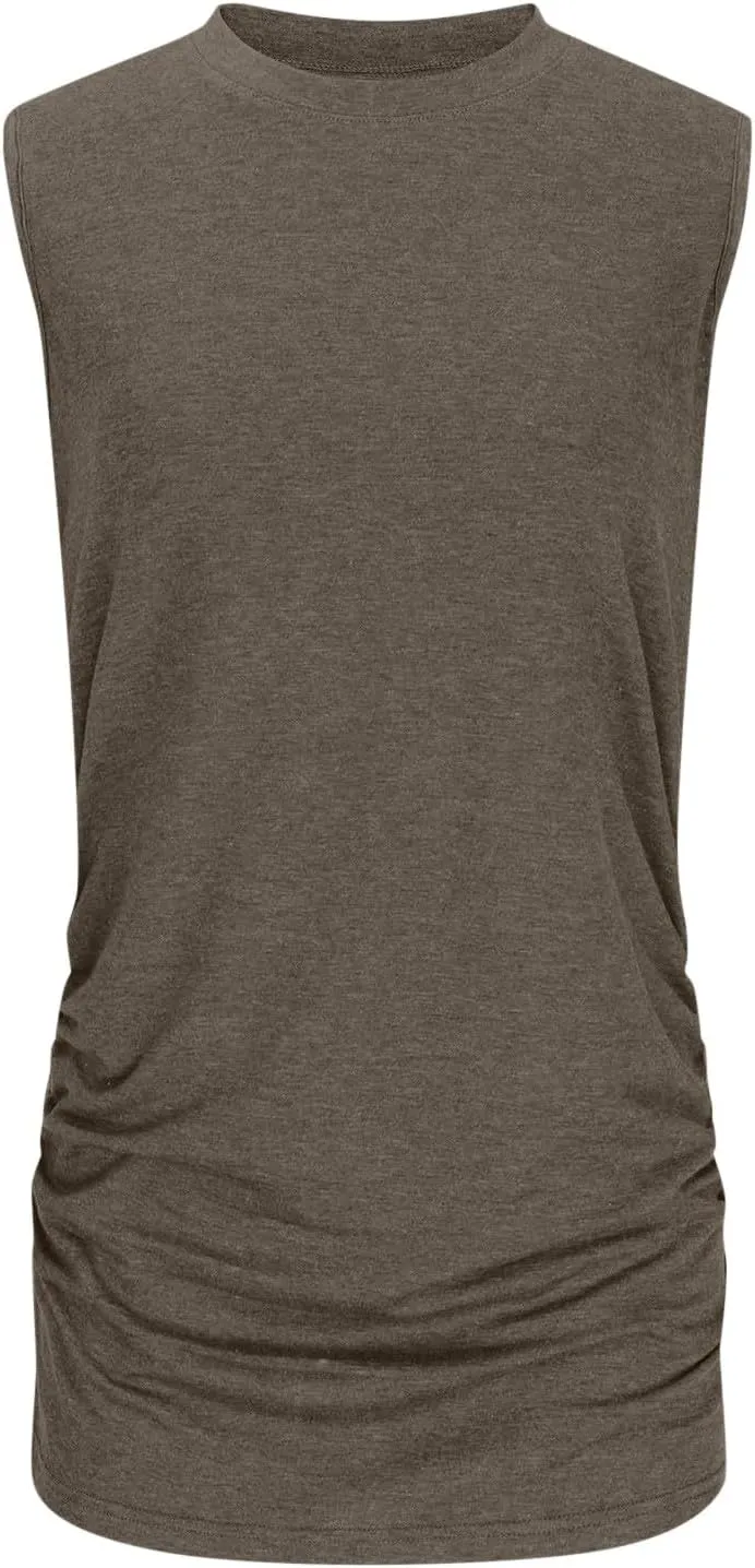 Womens Summer Tank Tops High Neck Workout Crew Neck Sleeveless Top Casual Flowy Trendy Loose Sleeveless Vest Camisole