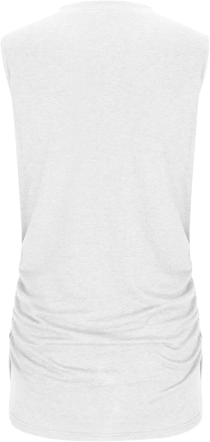 Womens Summer Tank Tops High Neck Workout Crew Neck Sleeveless Top Casual Flowy Trendy Loose Sleeveless Vest Camisole